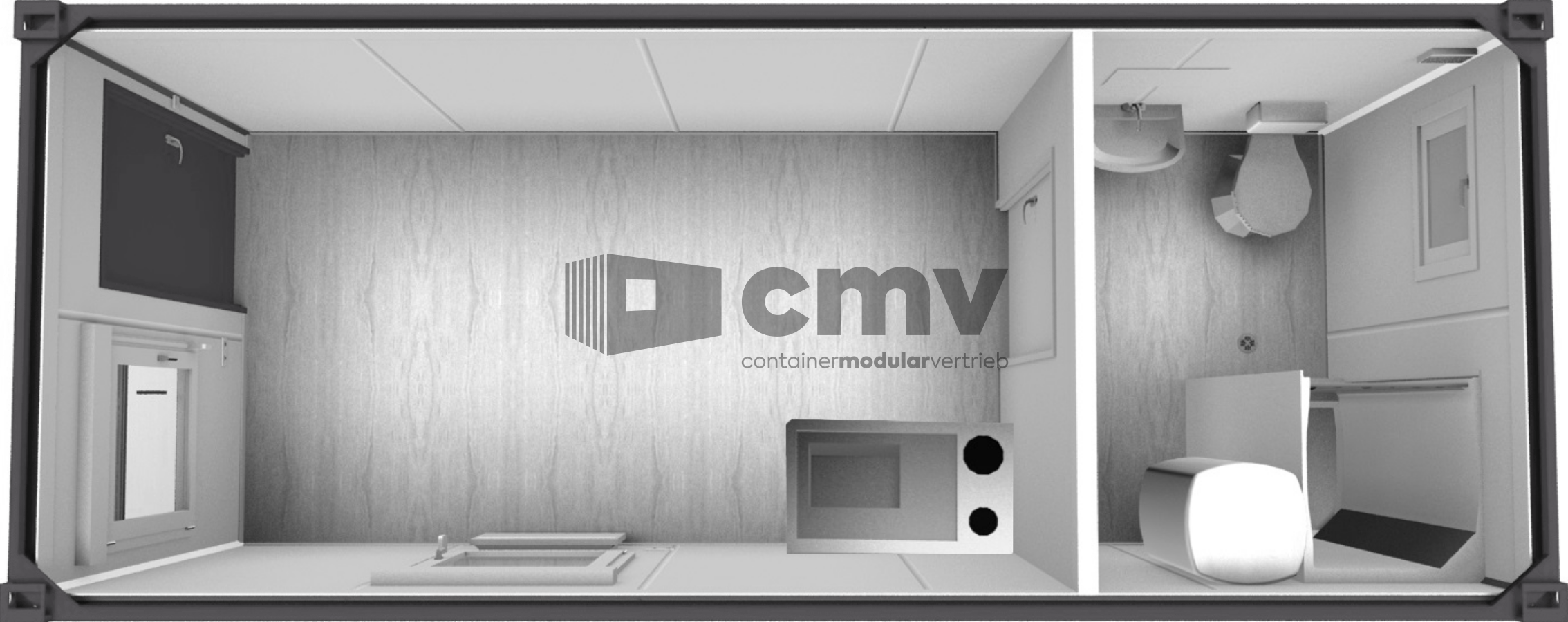 Containermodul 20 ft. - mit WC, Dusche und Kleinküche