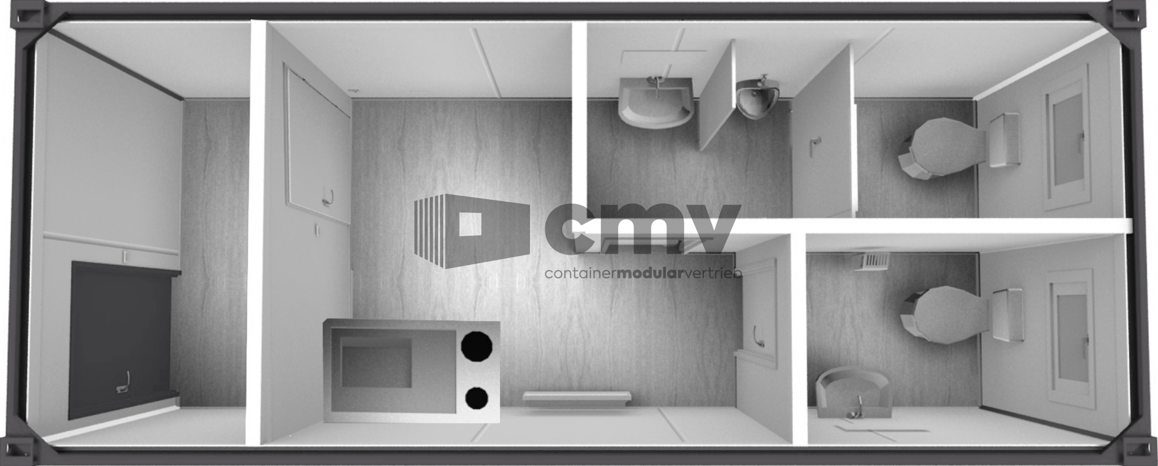 Containermodul 20 ft. - mit Damen- / Herrentoilette und Kleinküche
